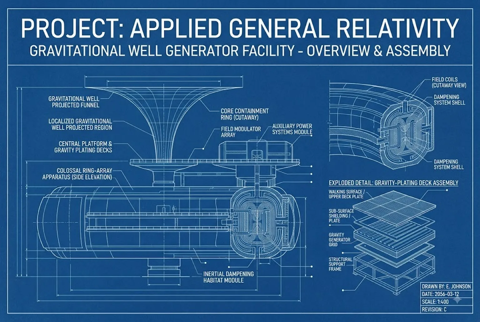 Blueprint engineering schematic for Applied General Relativity.