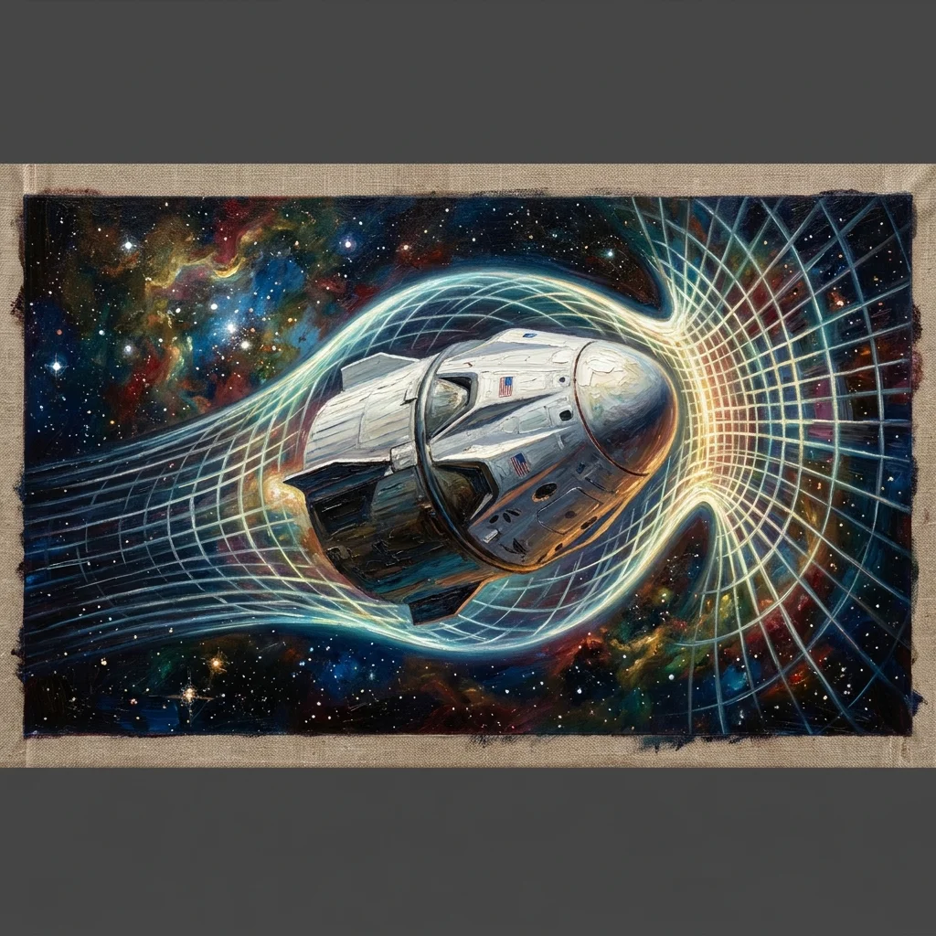 Artistic Apollo-era Hasselblad film depiction of Spacetime Metric Engineering.