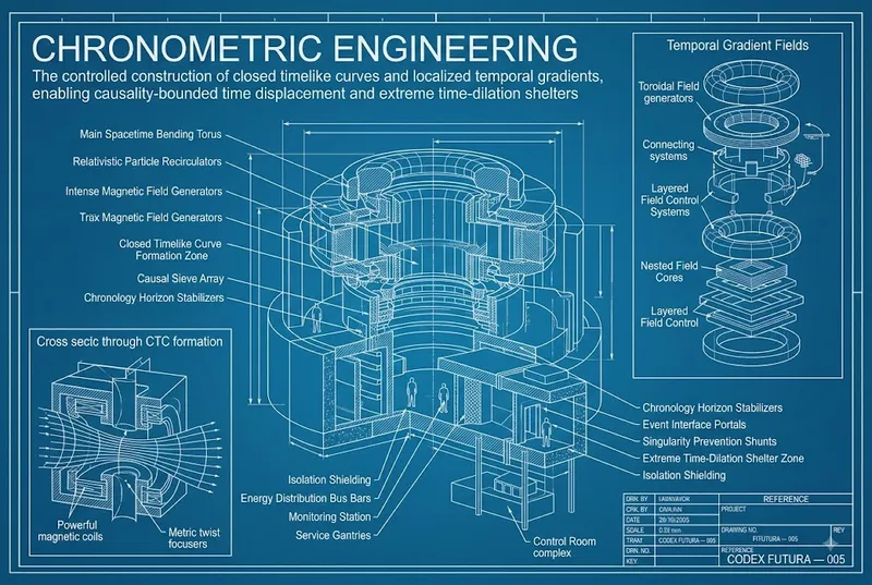 Blueprint engineering schematic for Chronometric Engineering.