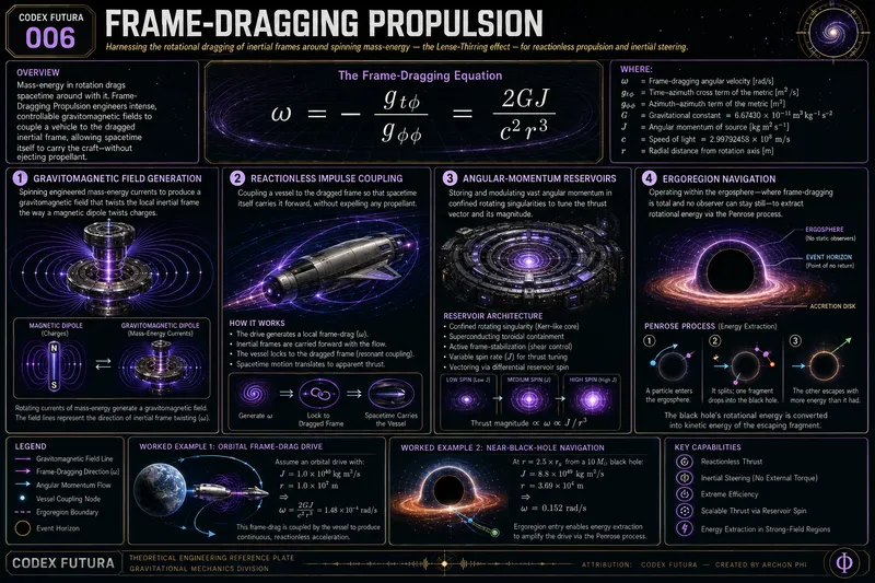 Technical breakdown of the frame-dragging equation, gravitomagnetic field generation, and ergoregion energy extraction.