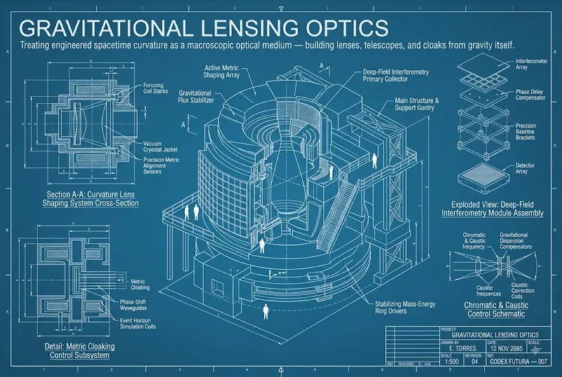 Blueprint schematic for curvature lens array and deep-field interferometry aperture.