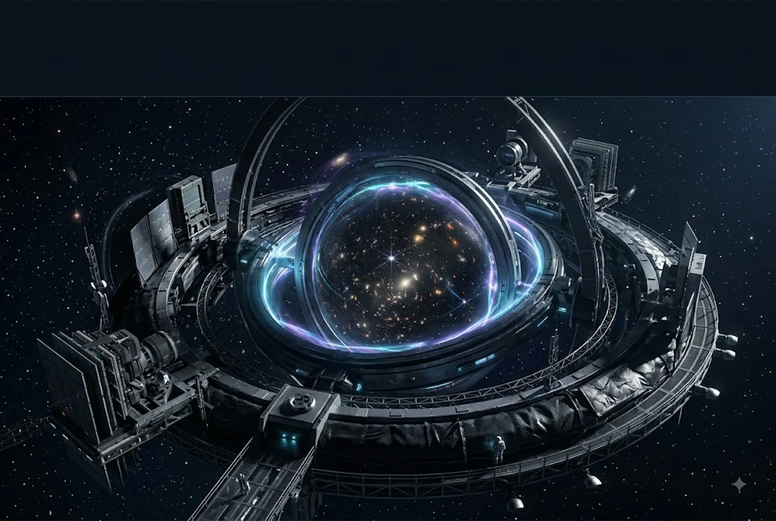 Cinematic depiction of Gravitational Lensing Optics — engineered curvature focusing cosmic light.